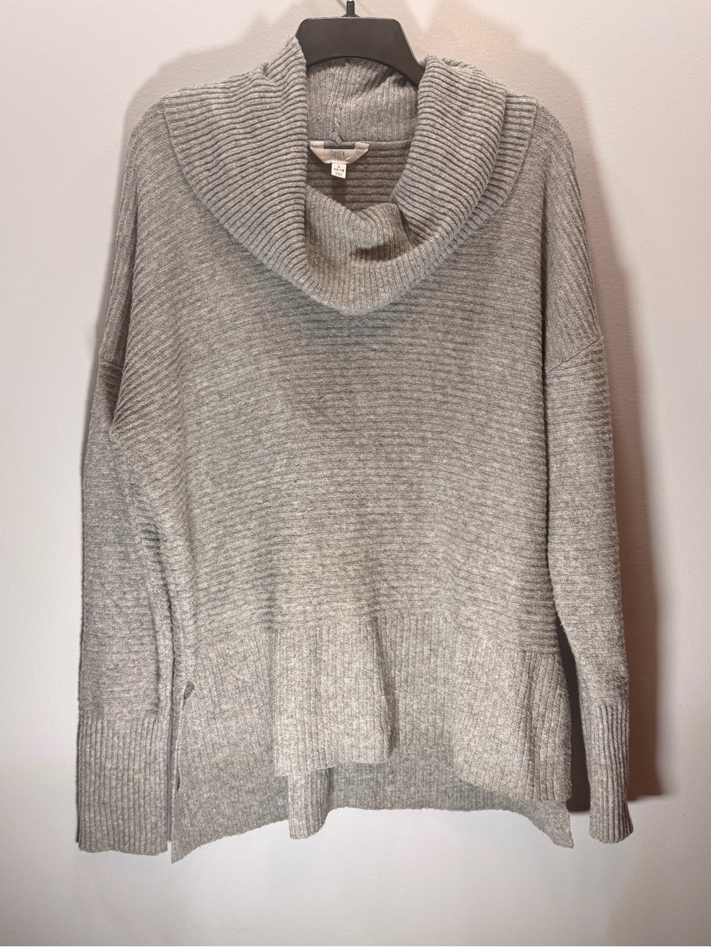 Time and Tru Light Gray Ribbed Cowl Neck Sweater